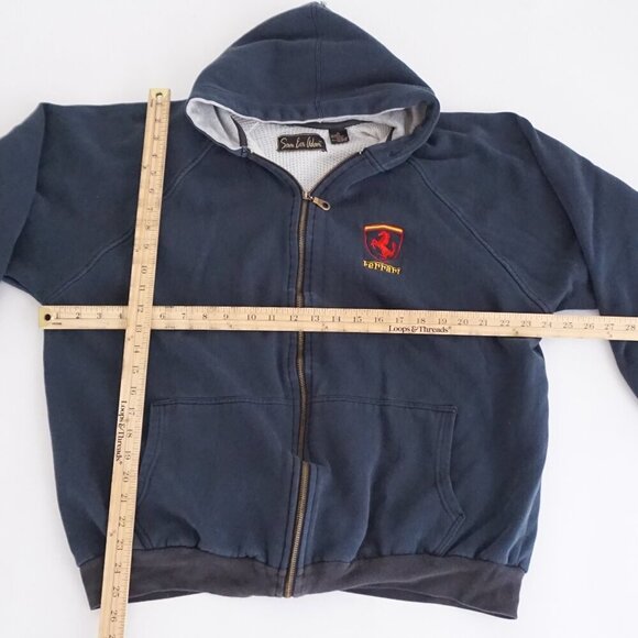 VTG '90s Sam Eer Adam Ferrari Navy Honeycomb Lined Zip Up Hoodie Sweatshirt XL - Picture 4 of 12